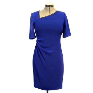 Elie Tahari Royal Blue Sheath Dress Asymmetrical Neck Career Work Cocktail Sz 8